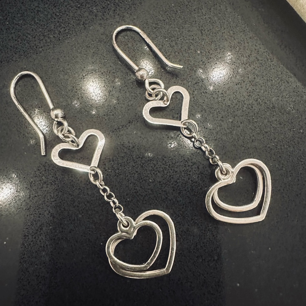 Elegant Silver Heart Drop Earrings